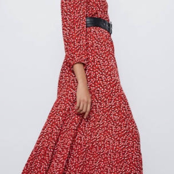 Zara Dresses & Skirts - Zara spotted belted midi dress cottage core style